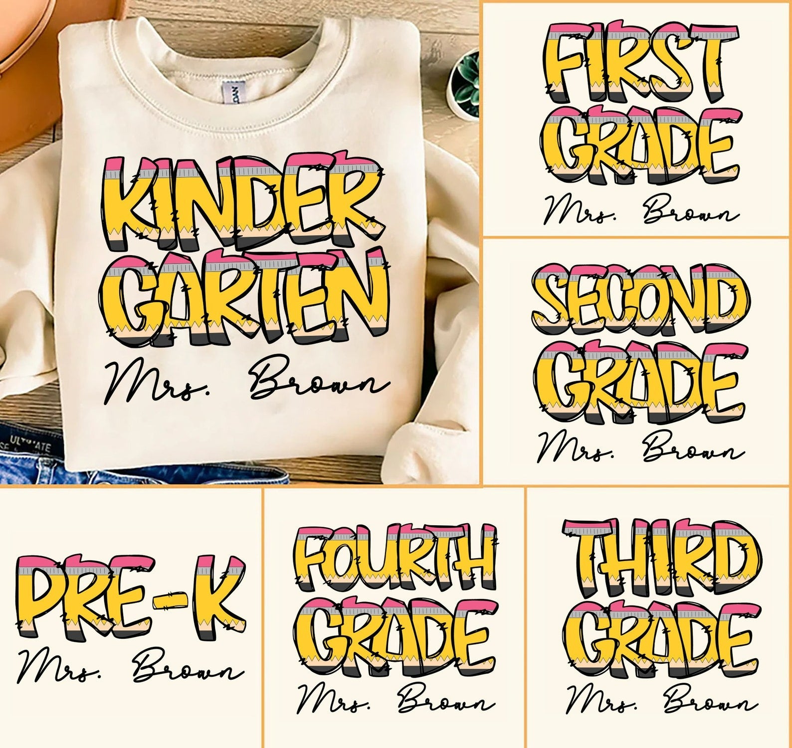 Personalized Name And Grade Kinder Teacher T-shirt