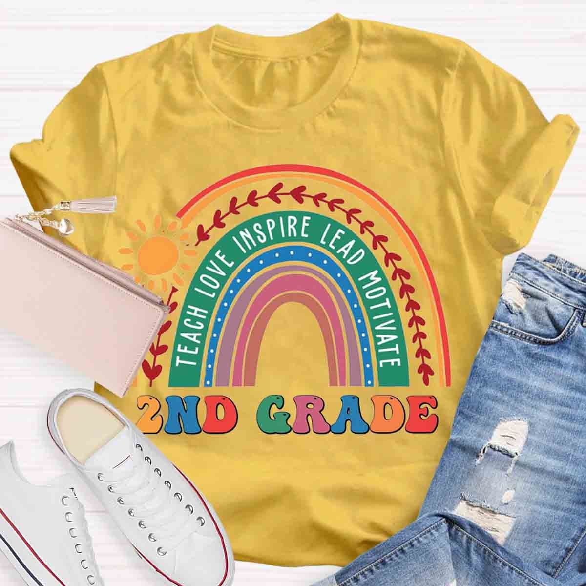 Personalized Grade Rainbow Teachers Love Inspire T-Shirt