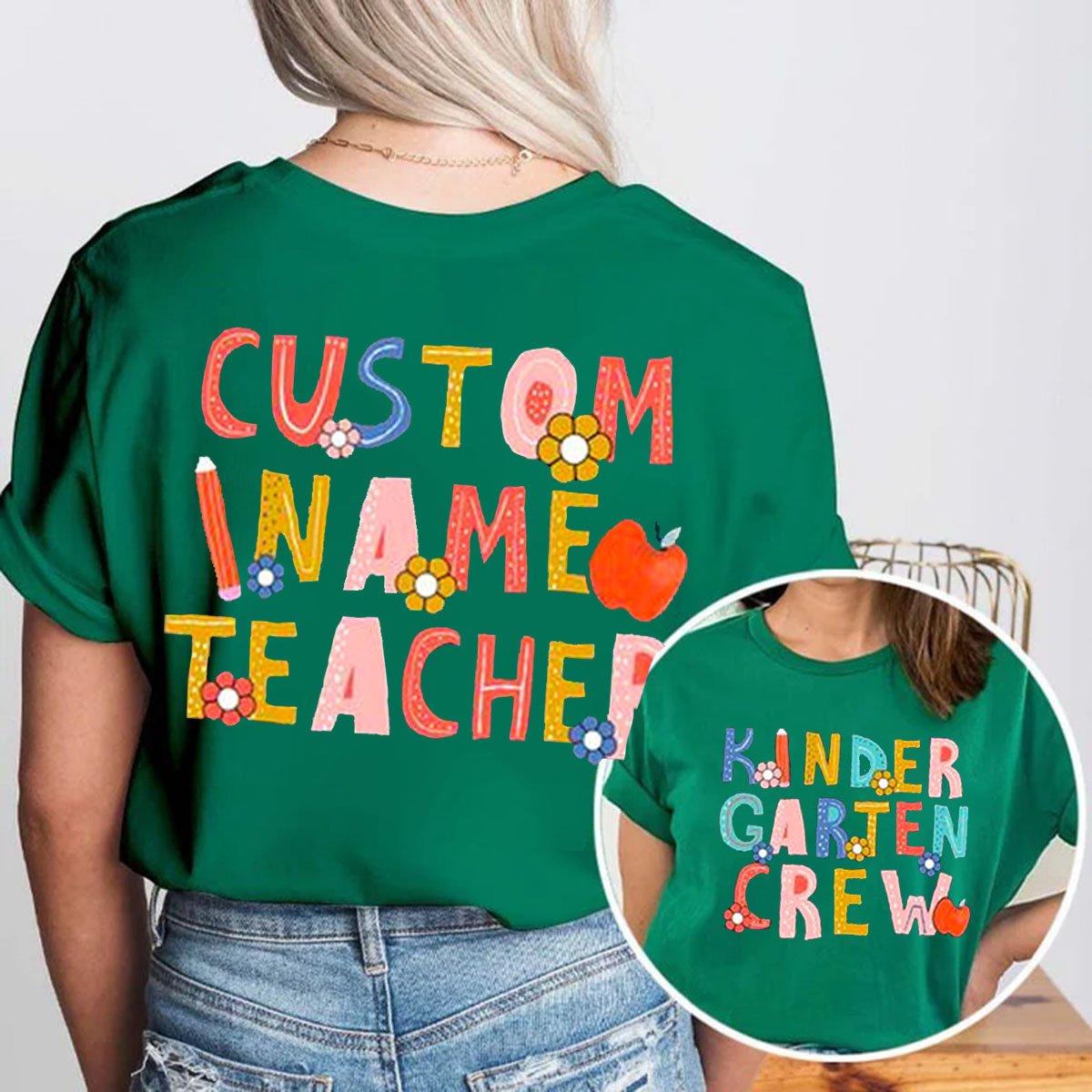 Personalized Your Name And Grade Double Print Teacher T-Shirt