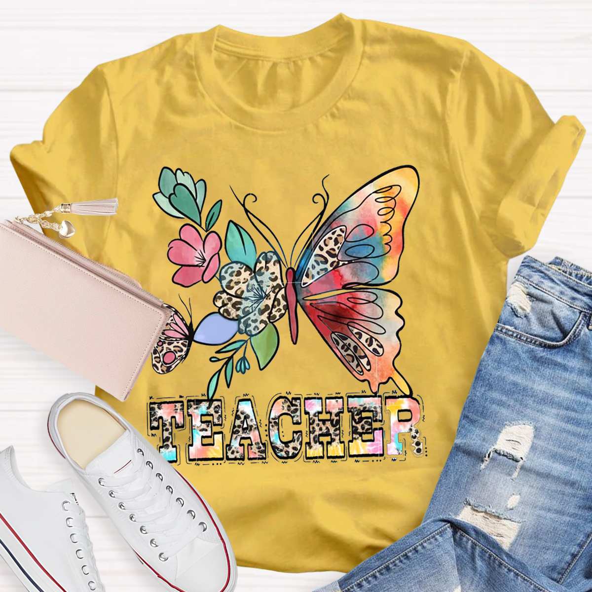 Teacher Life Flower Butterfly T-shirt