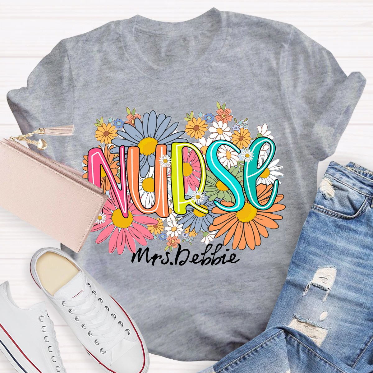 Personalized School Nurse Wild Flowers Nurse T-shirt