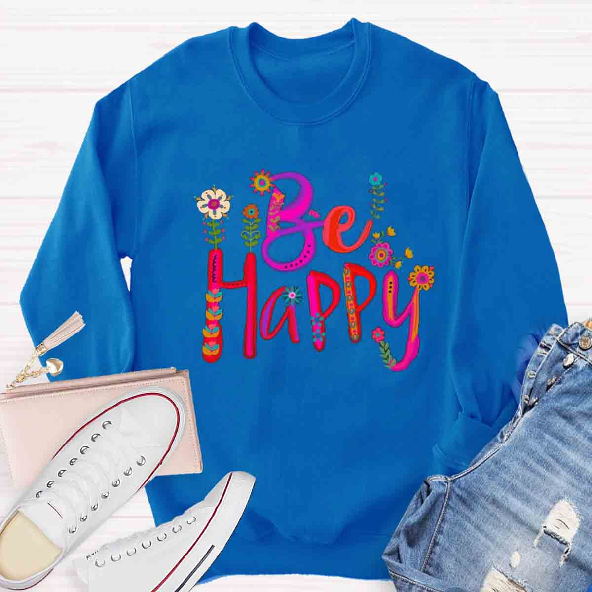 Be Happy Art Floral Sweatshirt