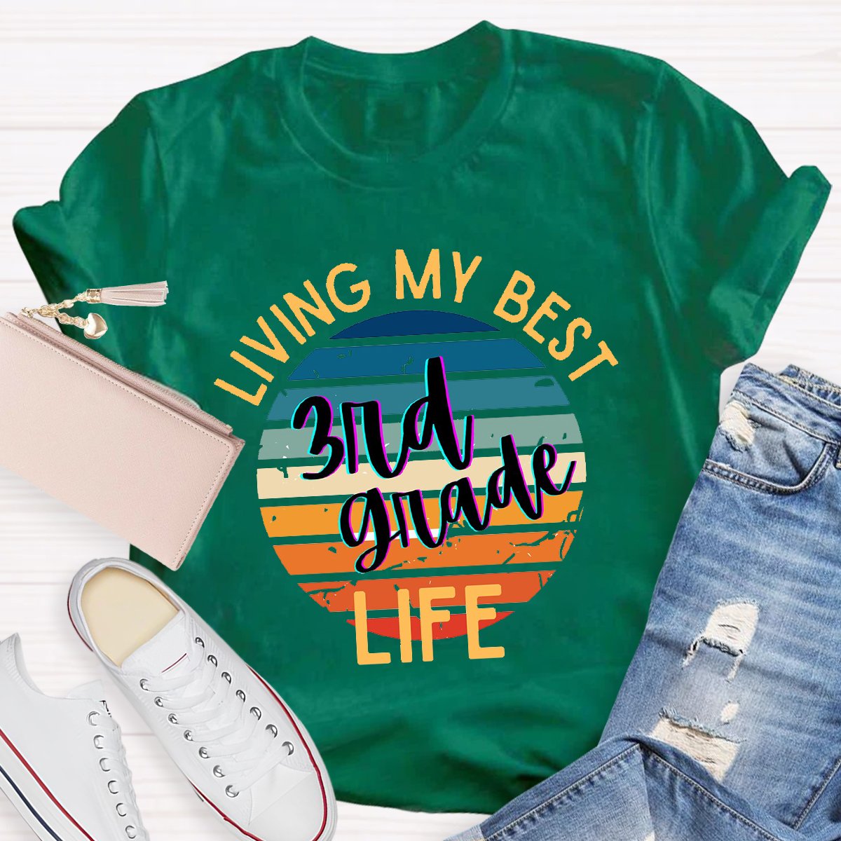 Personalized Living My Best 3nd Grade Life Teacher Shirt