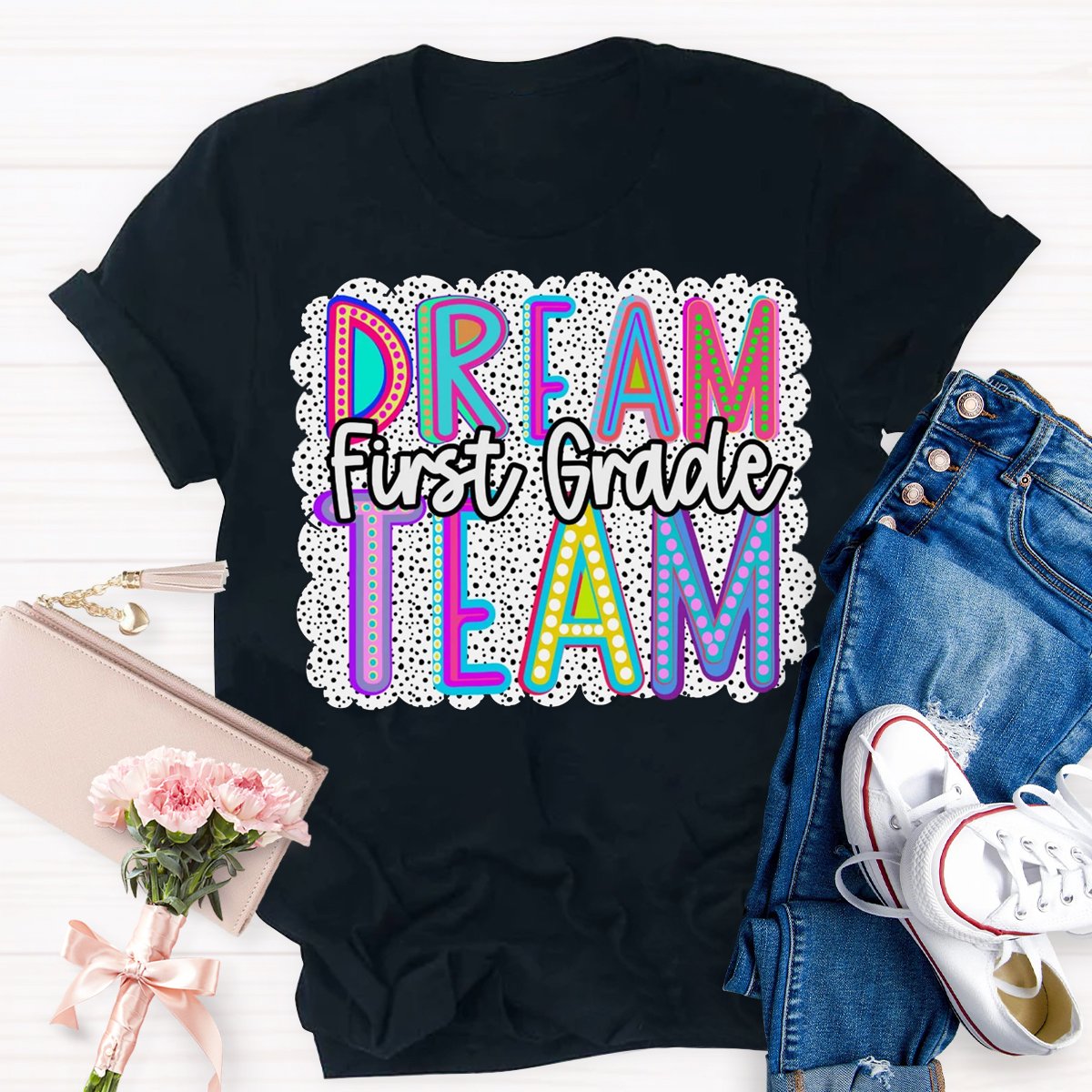 Personalized Grade Dream Team Dalmatian Dots Teacher Shirt