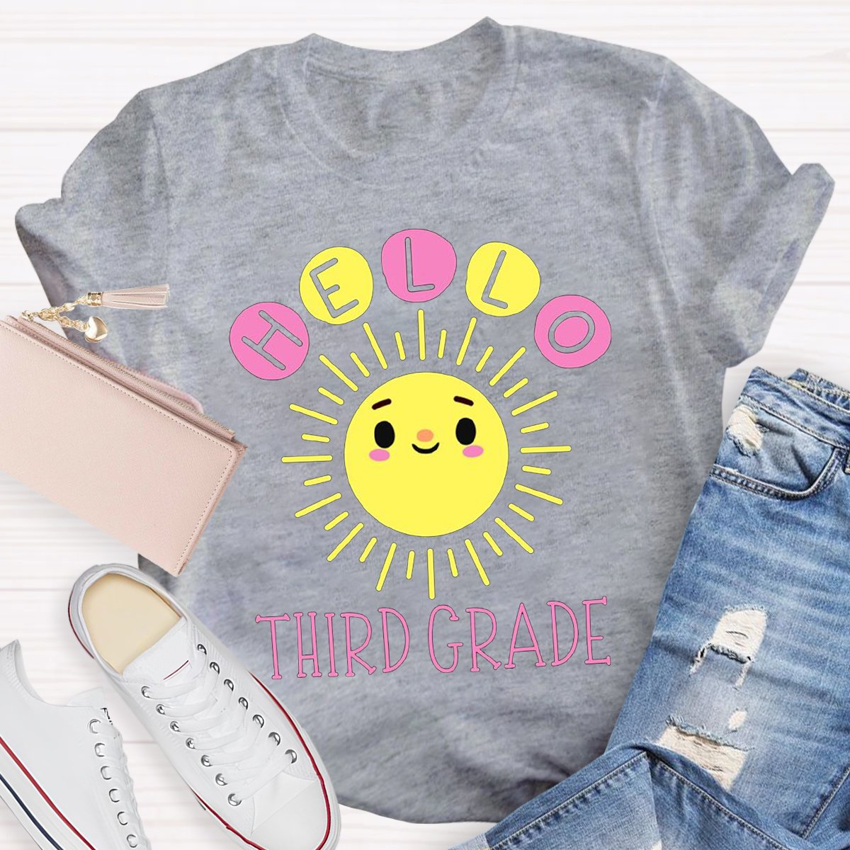 Personalized Hello Third Grade Teacher Shirt