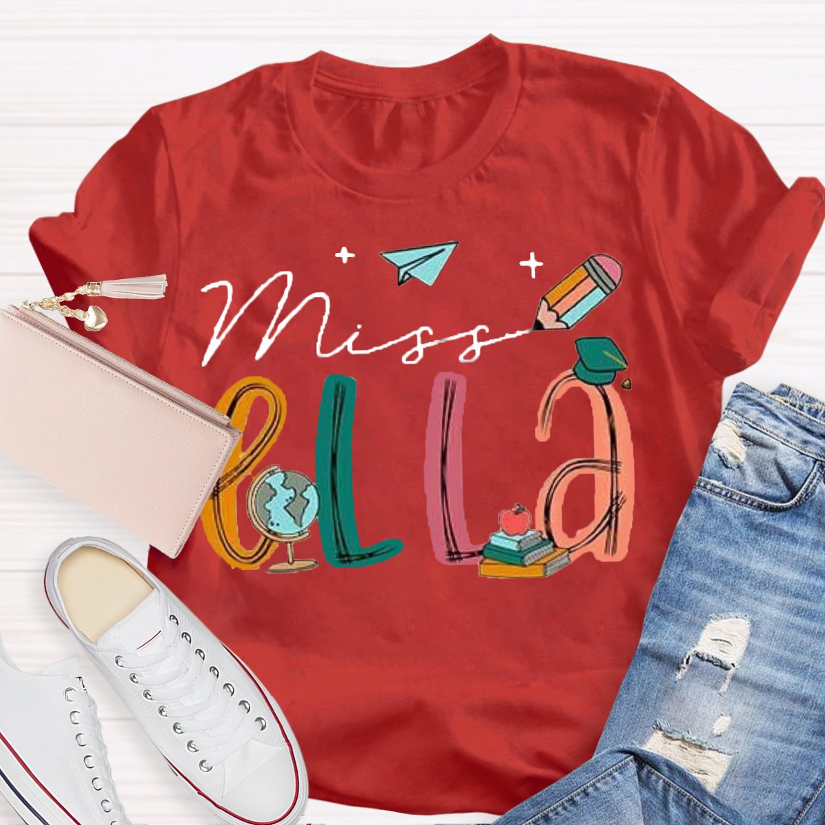 Personalized Name Earth Pencil Design Custom Teacher Shirt