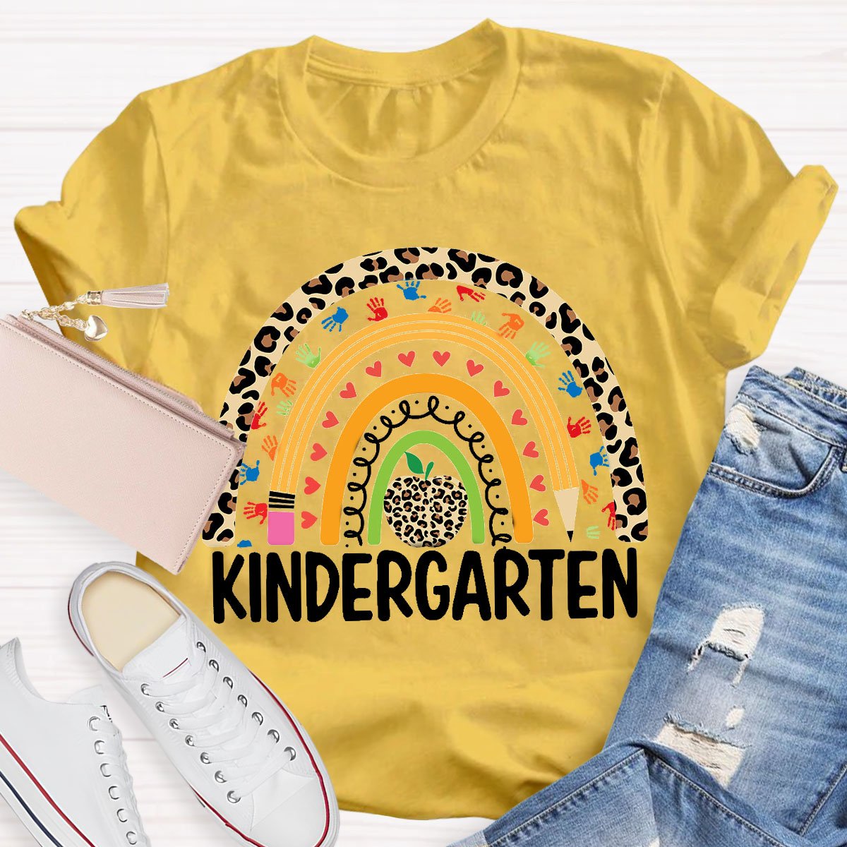 Personalized Design Teachers Grade Leopard Rainbow T-Shirt