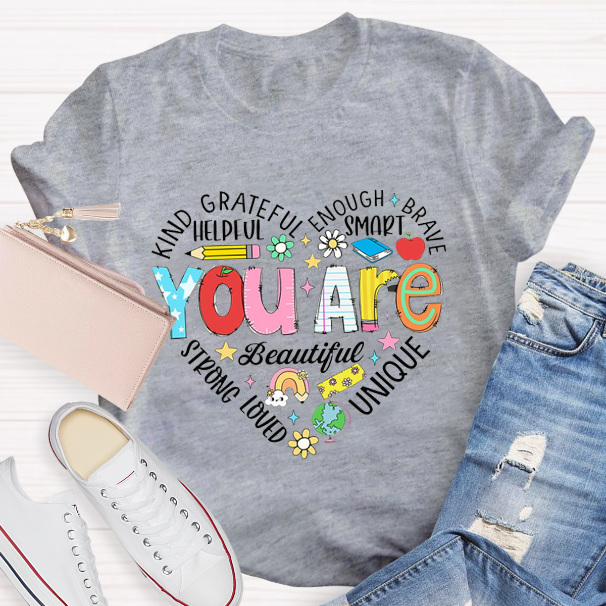 You Are Beautiful Text Letters T-Shirt