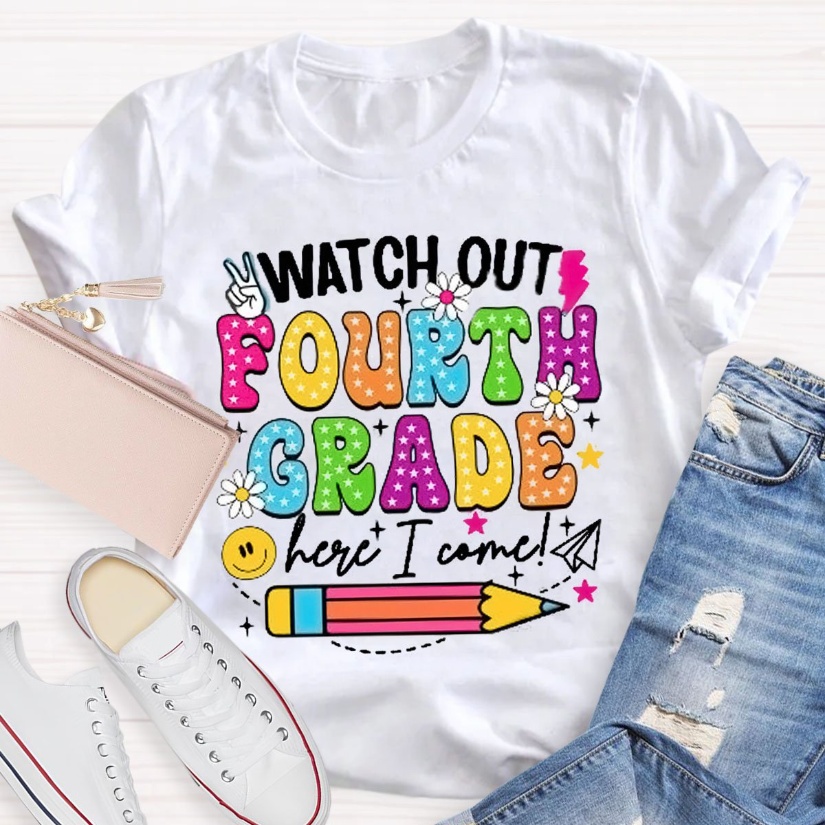 Personalized Design Teachers Grade With Flowers T-Shirt