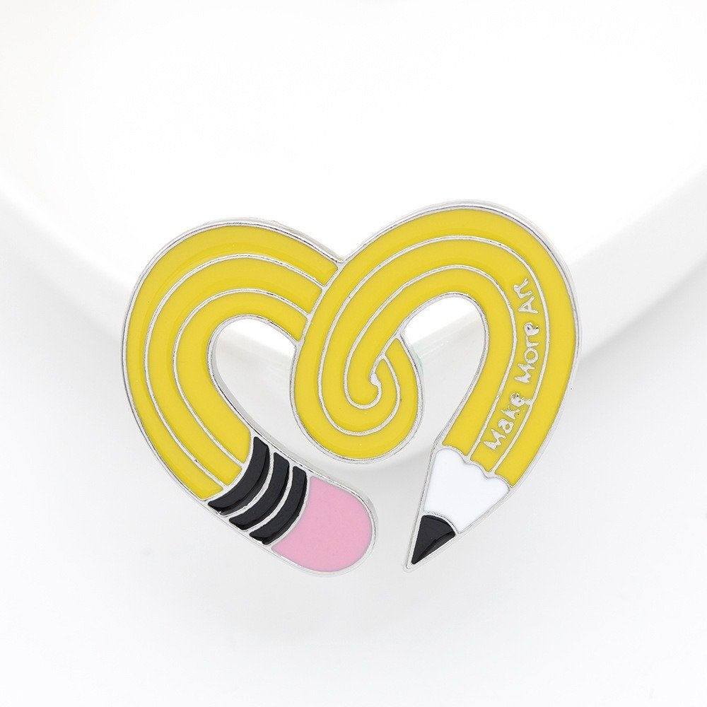 Yellow Pencil Heart-Shaped Pin