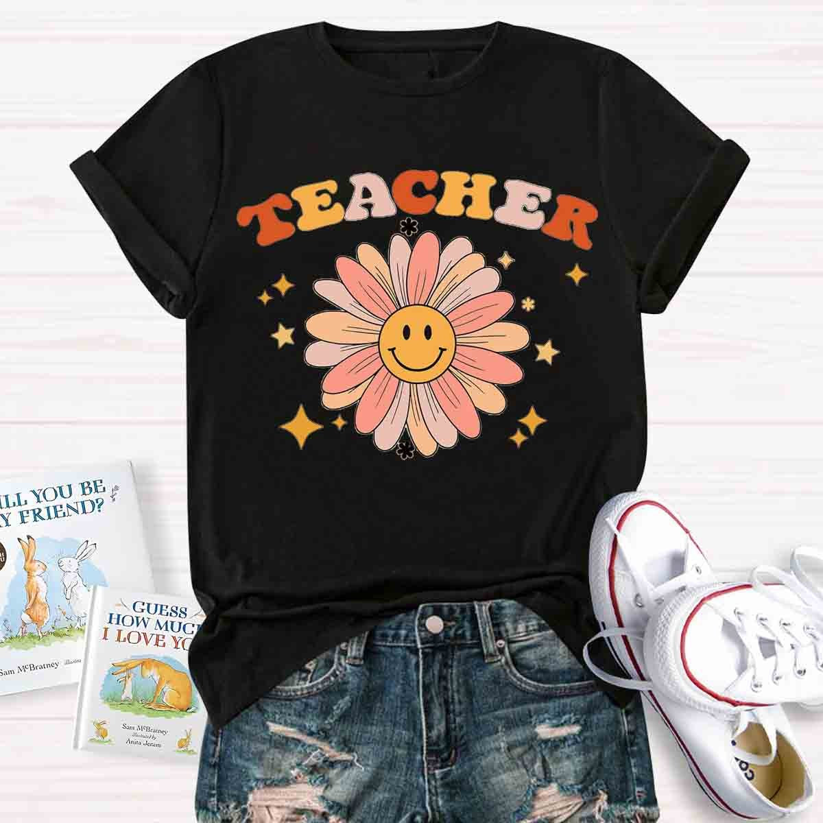 Sunflower Smile Face Teacher T-Shirt