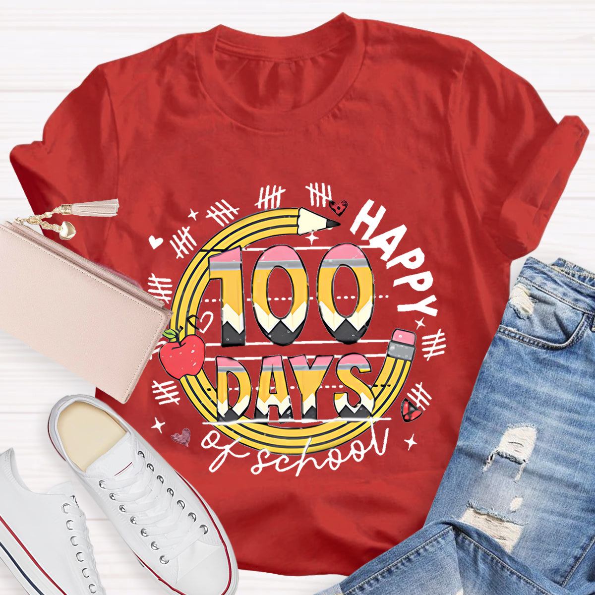 100 Days Of School Pencil Teacher T-Shirt