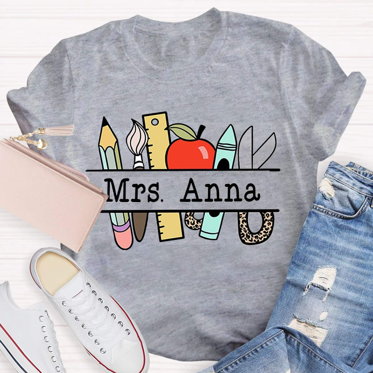 Personalized Teachers Name Text Letters Casual T-Shirt