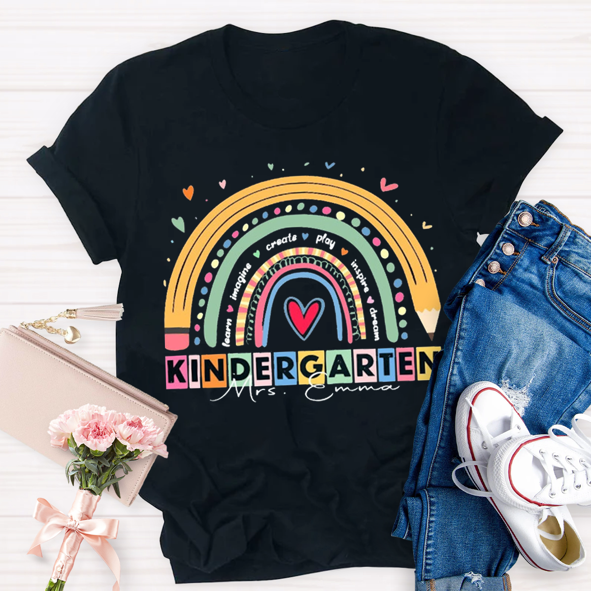 Personalized Your Grade And Name Rainbow Teacher T-shirt