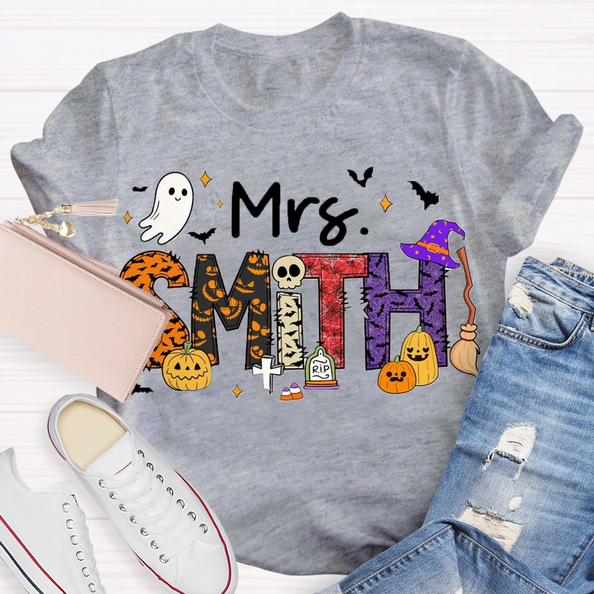 Personalized Name Happy Halloween Teacher T-Shirt