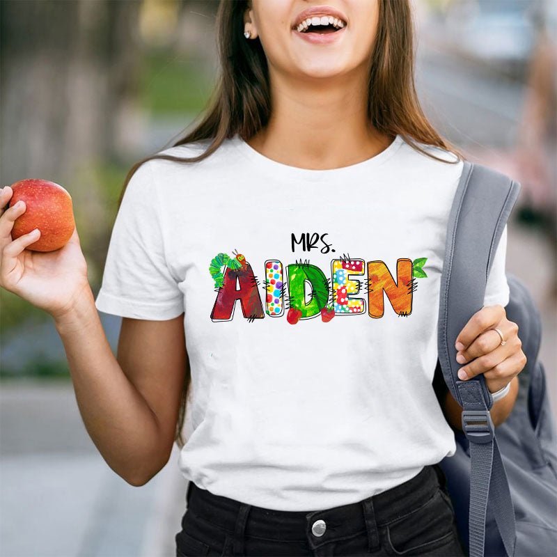 Personalized Name Caterpillar Apple Teacher T-Shirt