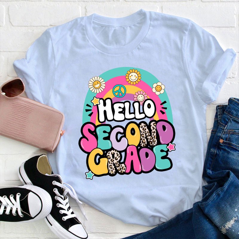 Personalized Grade Hello Rainbow Teacher T-Shirt