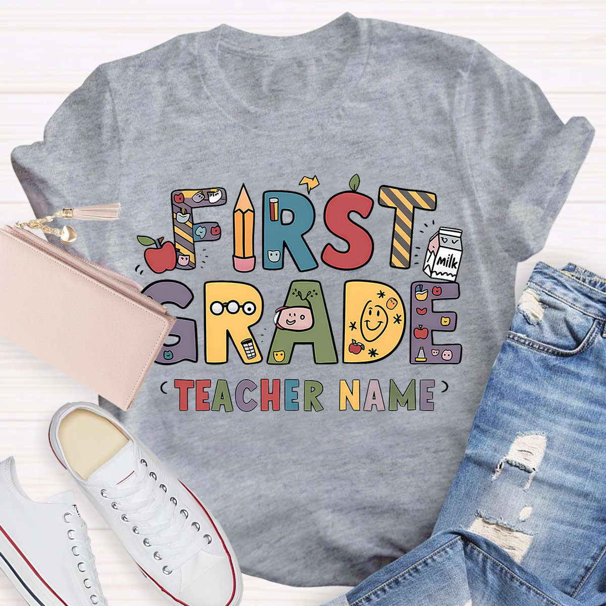 Personalized 1st Grade Teachers Name First Day To School T-Shirt