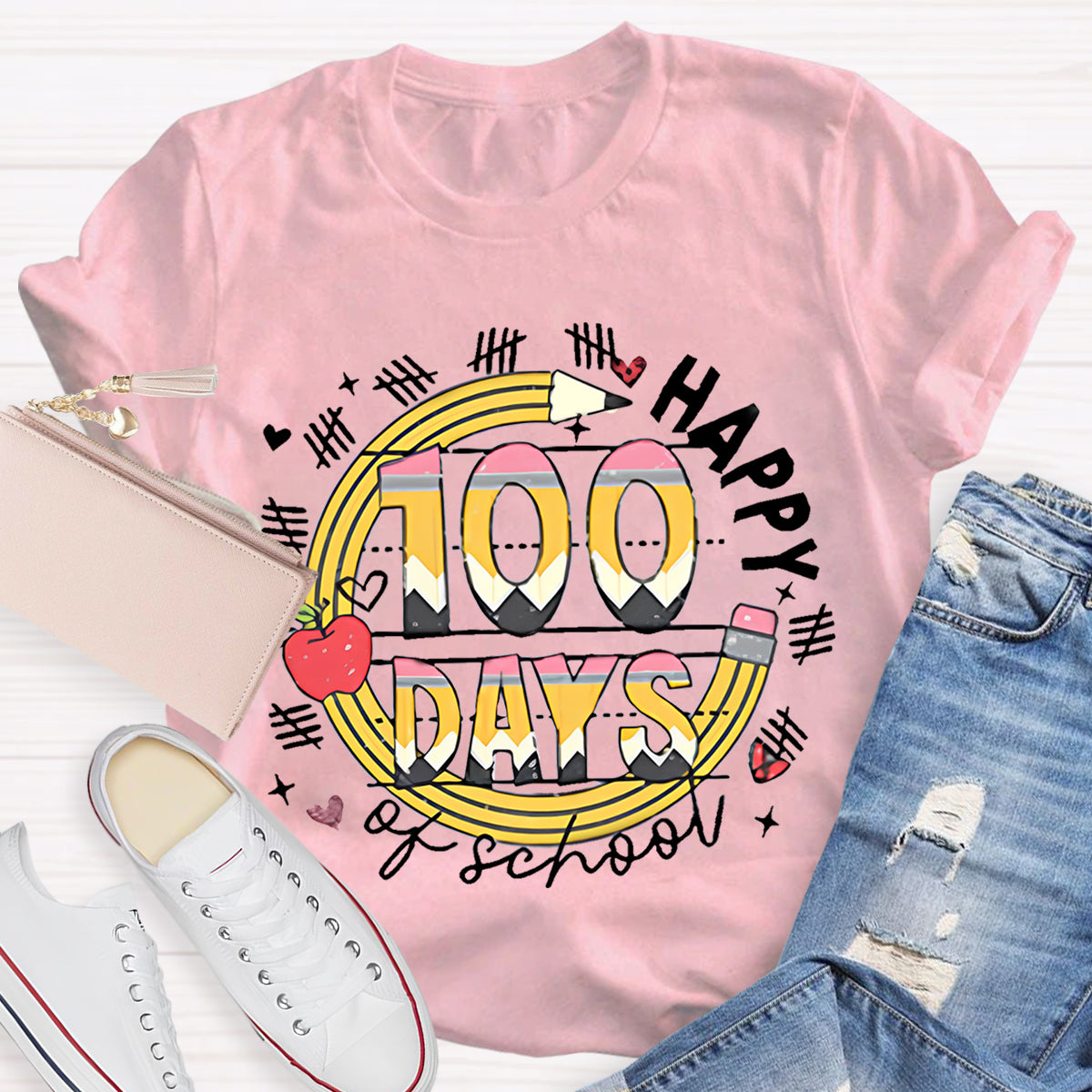 100 Days Of School Pencil Teacher T-Shirt