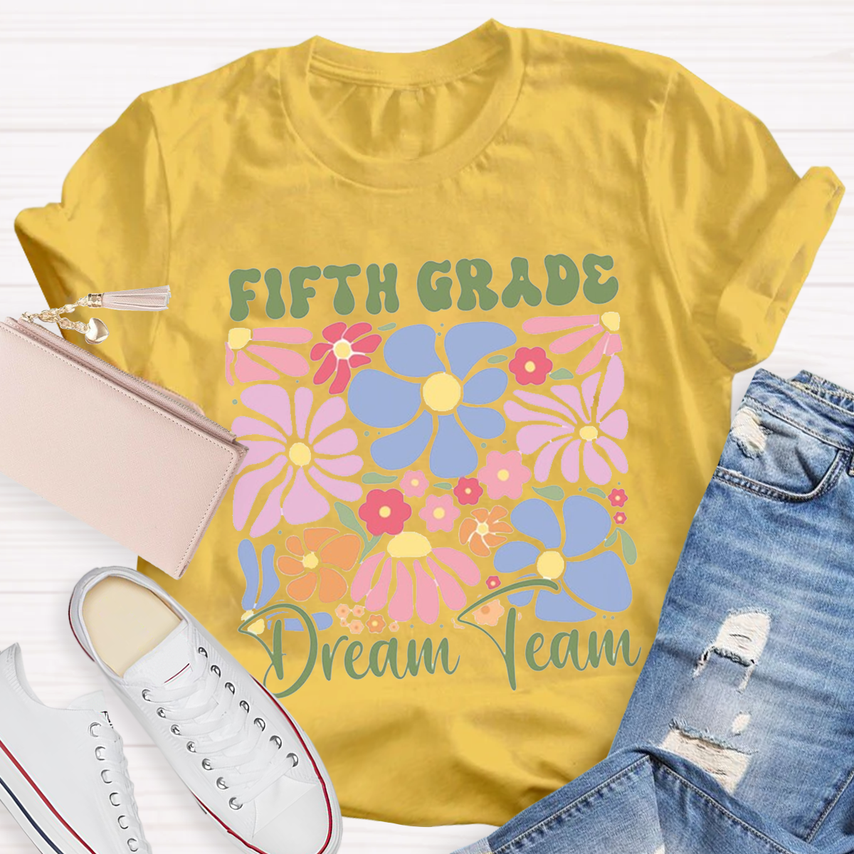 Personalized Grade Colorful Flowers Teachers T-Shirt