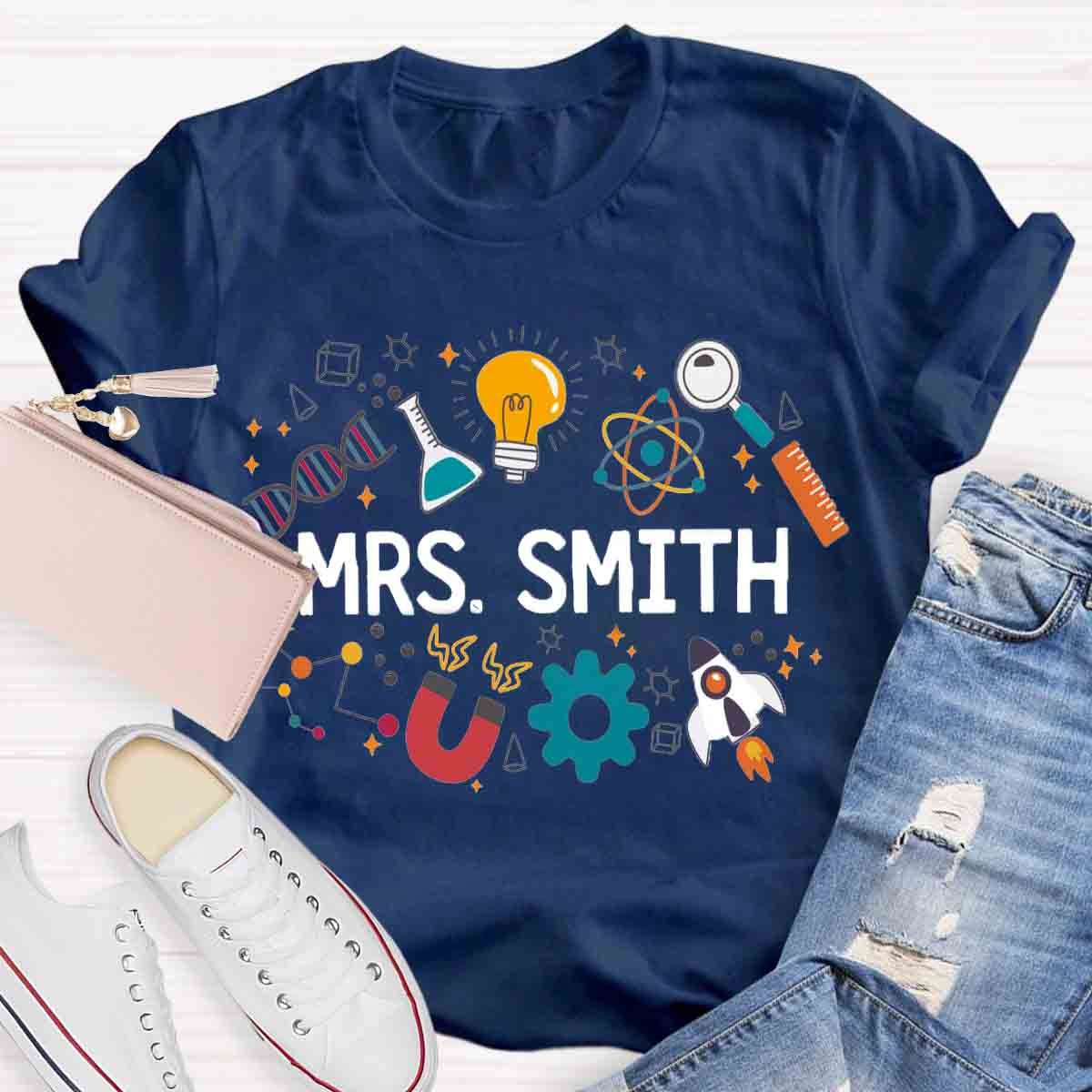 Personalized Name Science Vibes Teacher T-Shirt