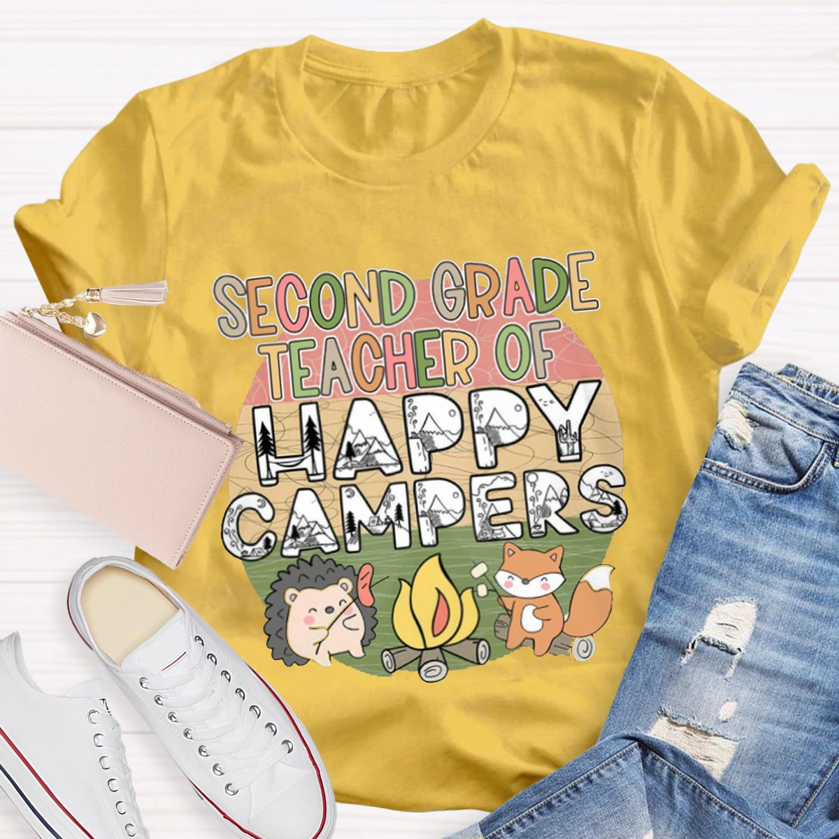 Personalized Second Grade Teacher Of Happy Campers Teacher Shirt