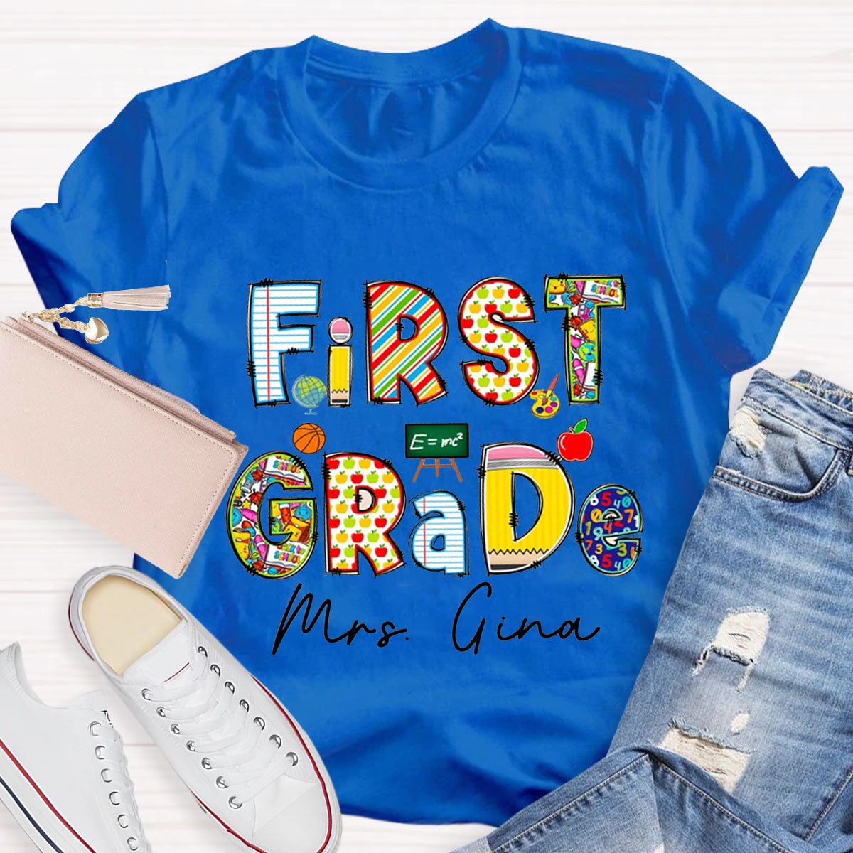 Personalized Funny Design Grade And Name Teacher T-Shirt