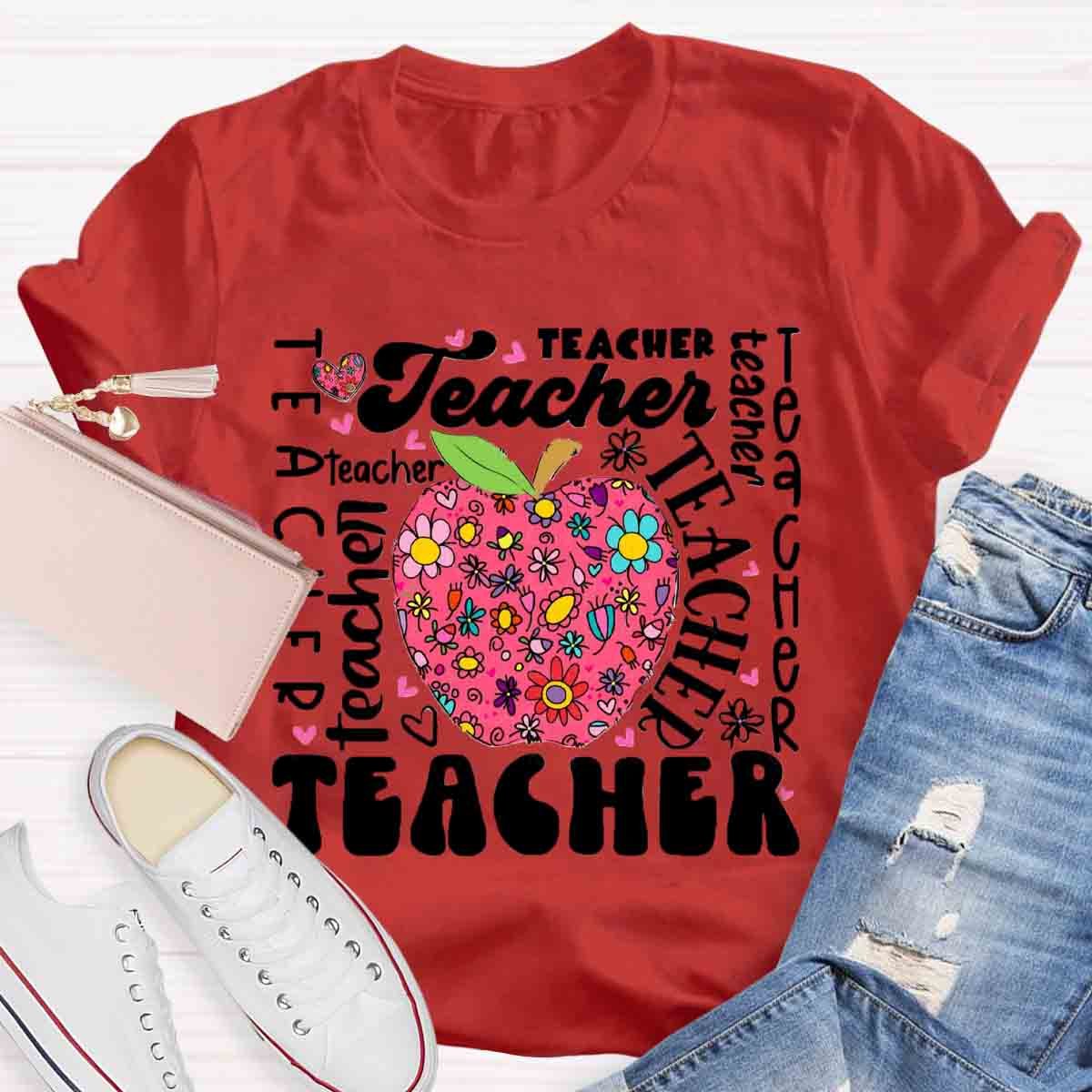 Teacher Apple Floral  T-Shirt