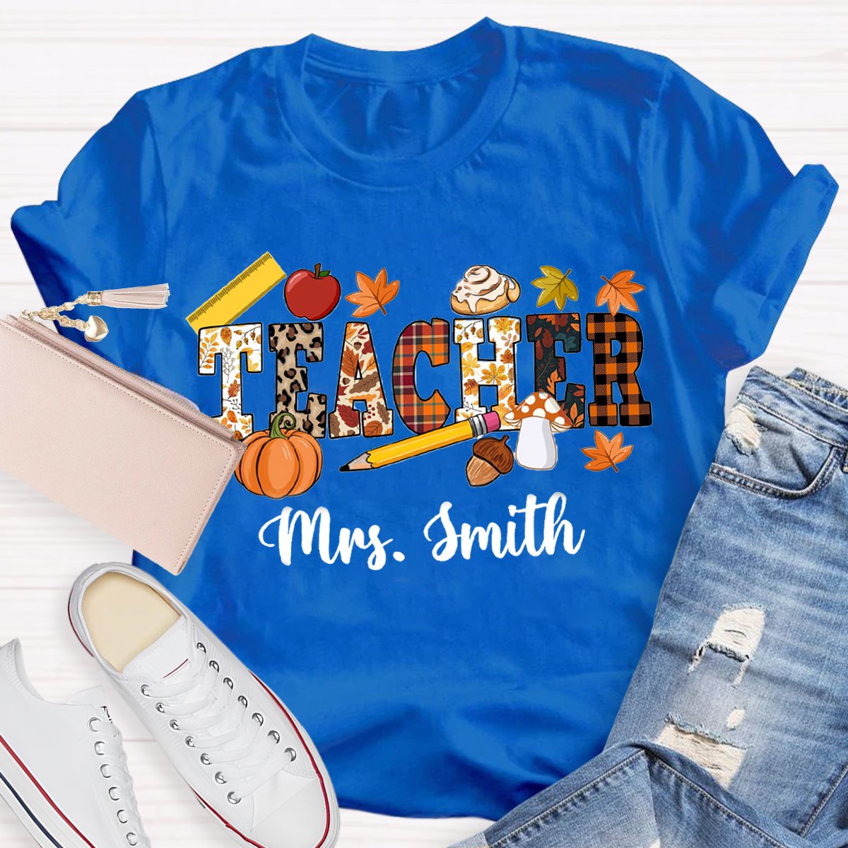 Personalized Name Fall Thanksgiving Teacher Shirt