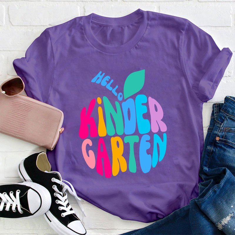 Personalized Grade Hello Colorful Apple Teacher T-Shirt