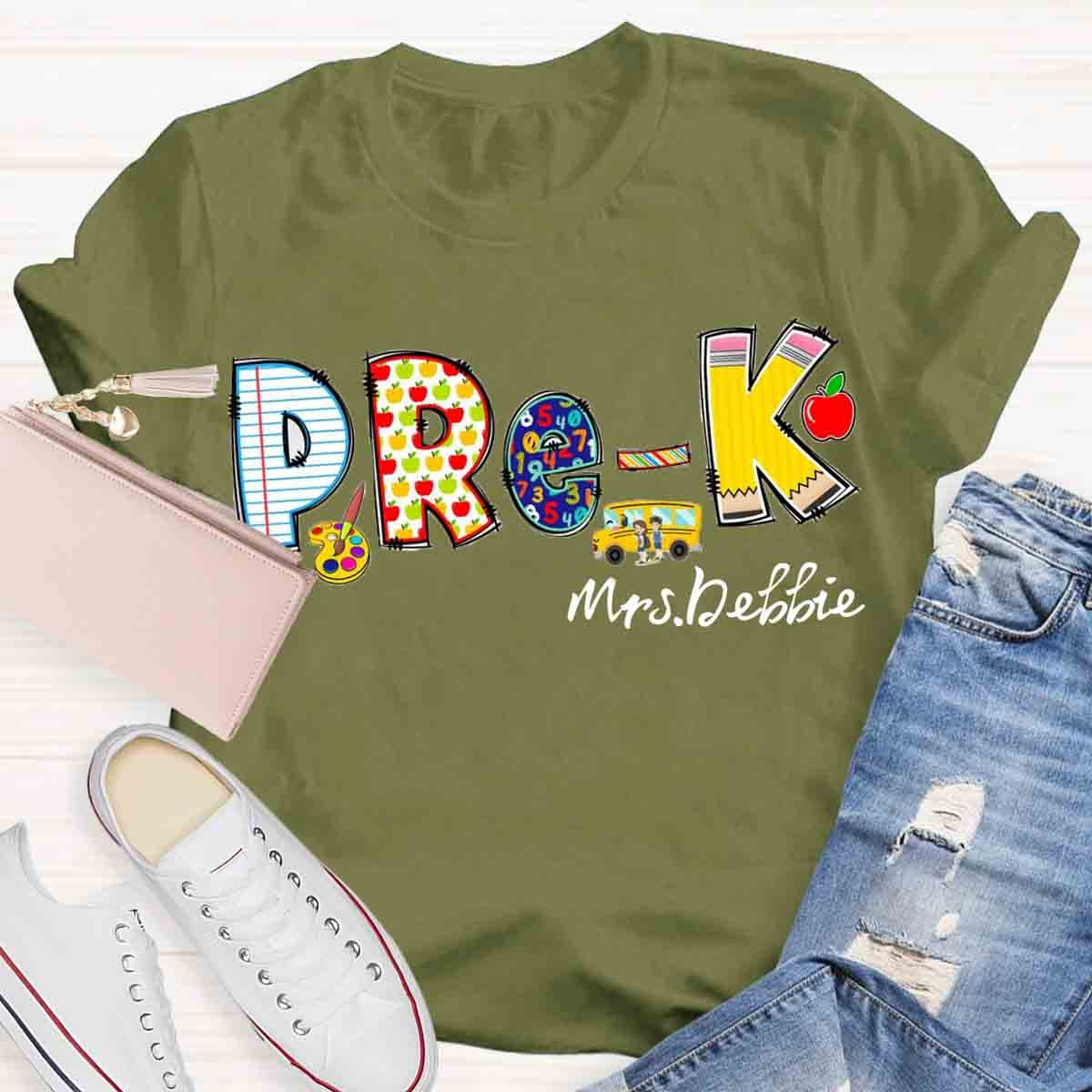 Personalized Name Pre-k School Bus Teachers T-Shirt