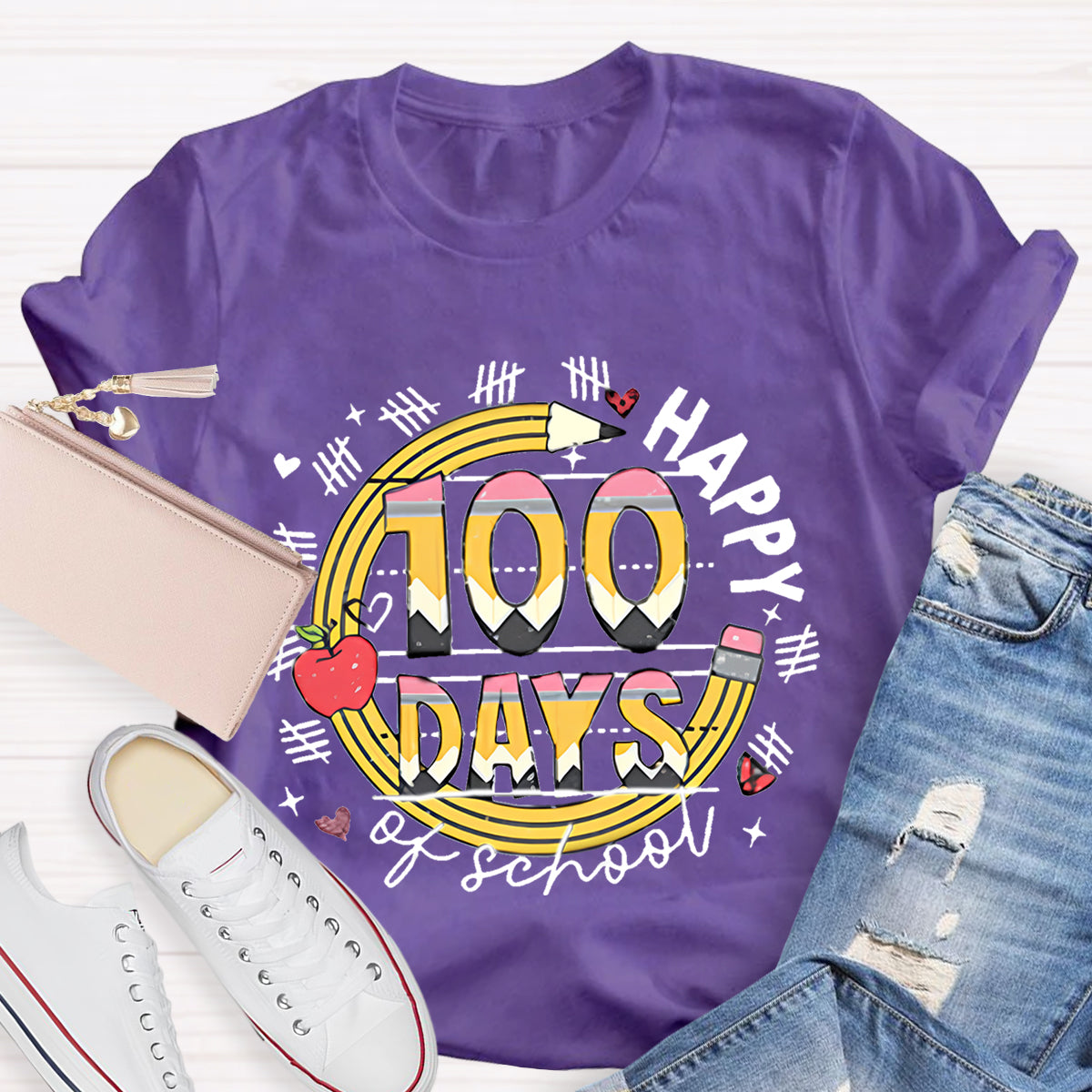 100 Days Of School Pencil Teacher T-Shirt