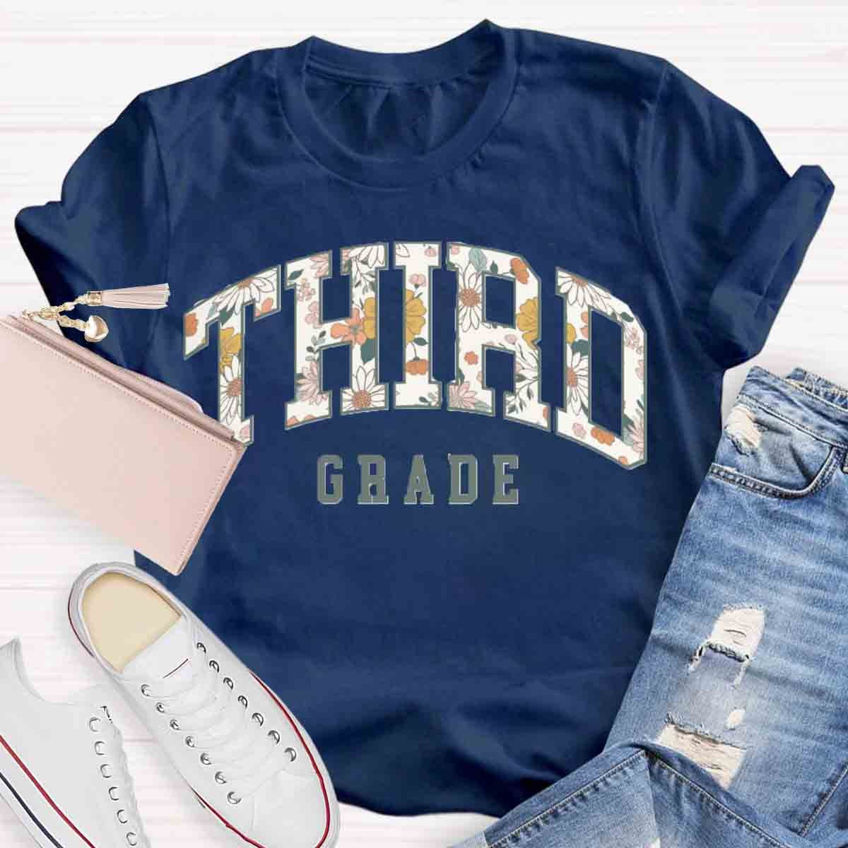 Personalized Grade Retro Flowers Prints T-Shirt