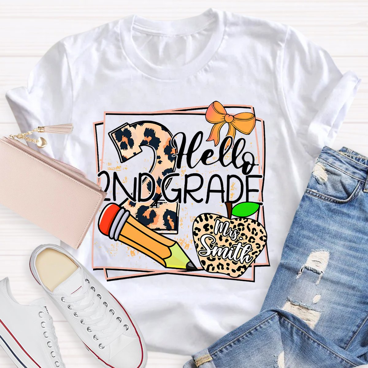 Personalized Grade And Name Leopard Print Apple Pencil T-Shirt