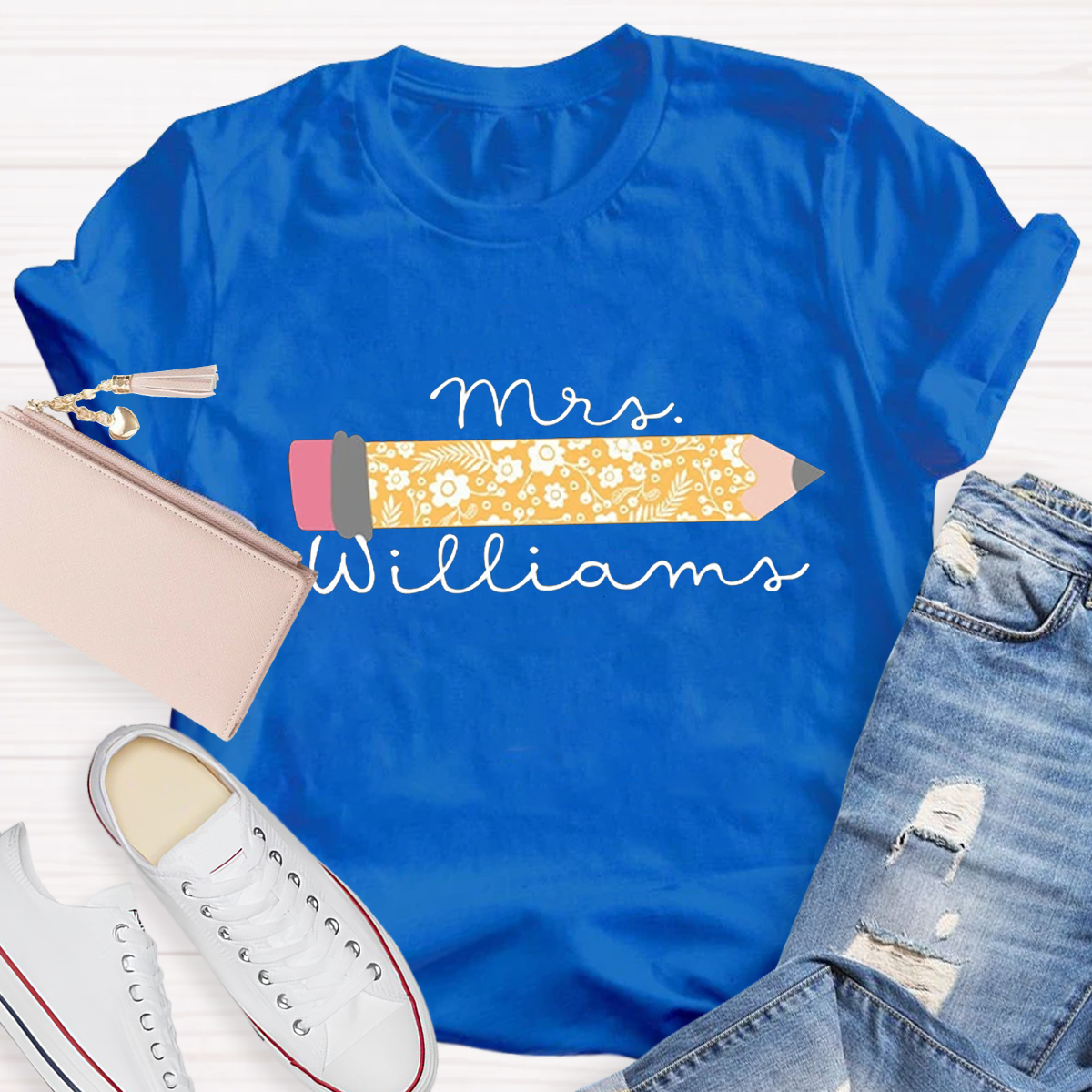 Personalized Your Name Cute Pencil Teacher T-Shirt