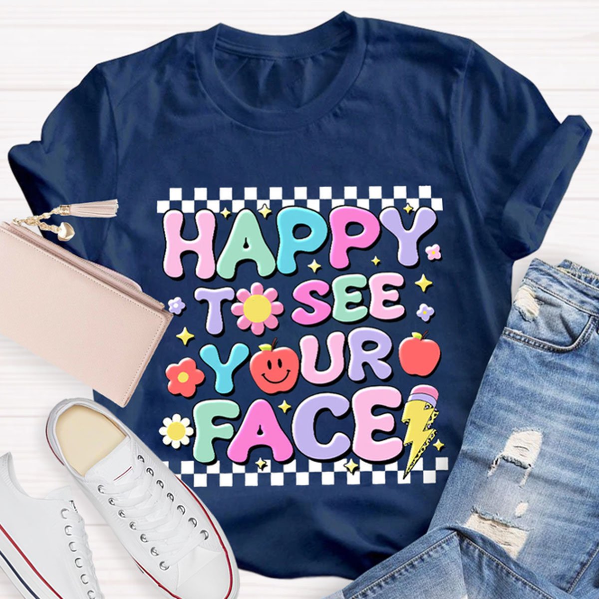 Back To School Cute Happy To See Your Face Teacher T-Shirt