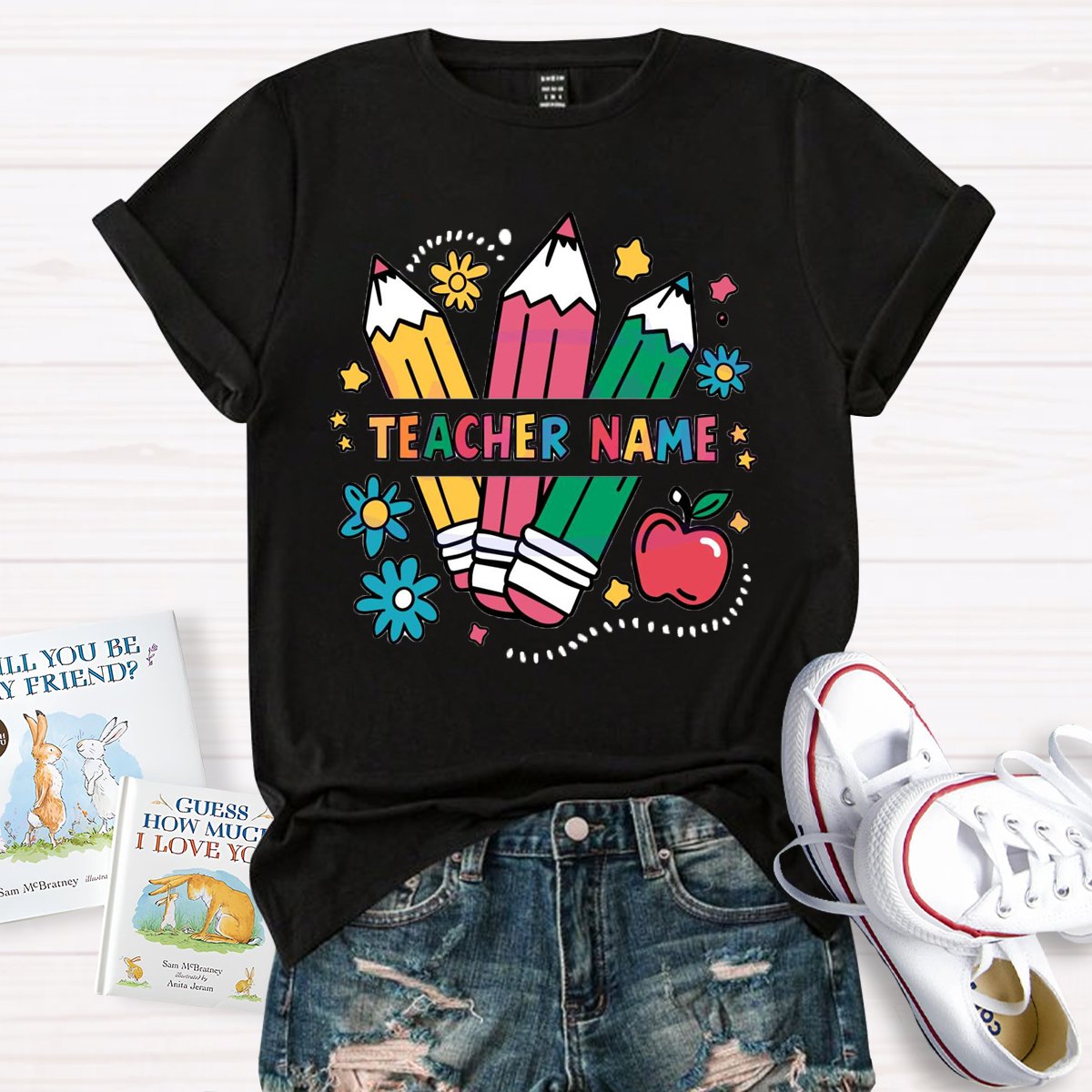 Personalized Teacher Name Kindergarten Pencil T-shirt