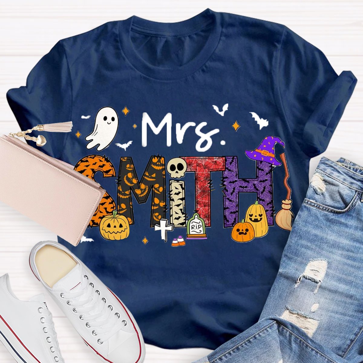 Personalized Name Happy Halloween Teacher T-Shirt