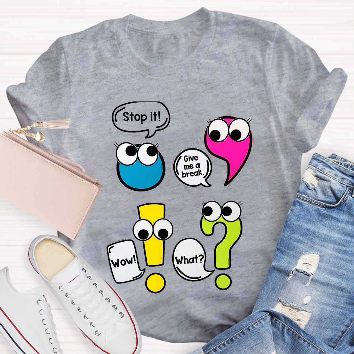 Funny Punctuation Marks Cute and Humorous Cartoon Characters T-Shirt