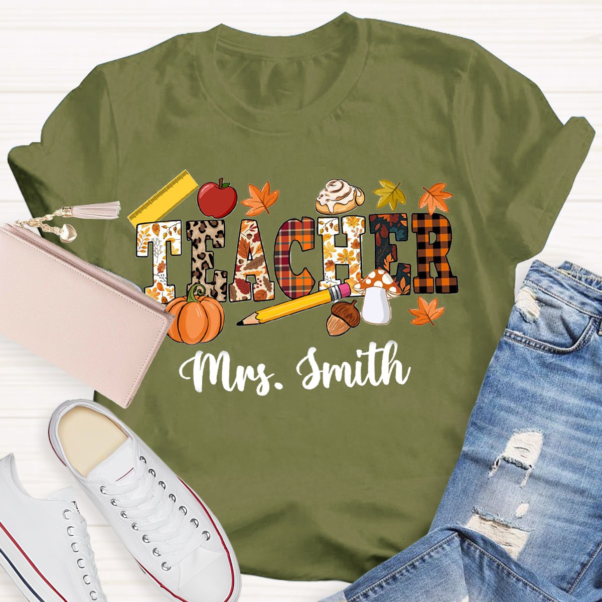 Personalized Name Fall Thanksgiving Teacher Shirt