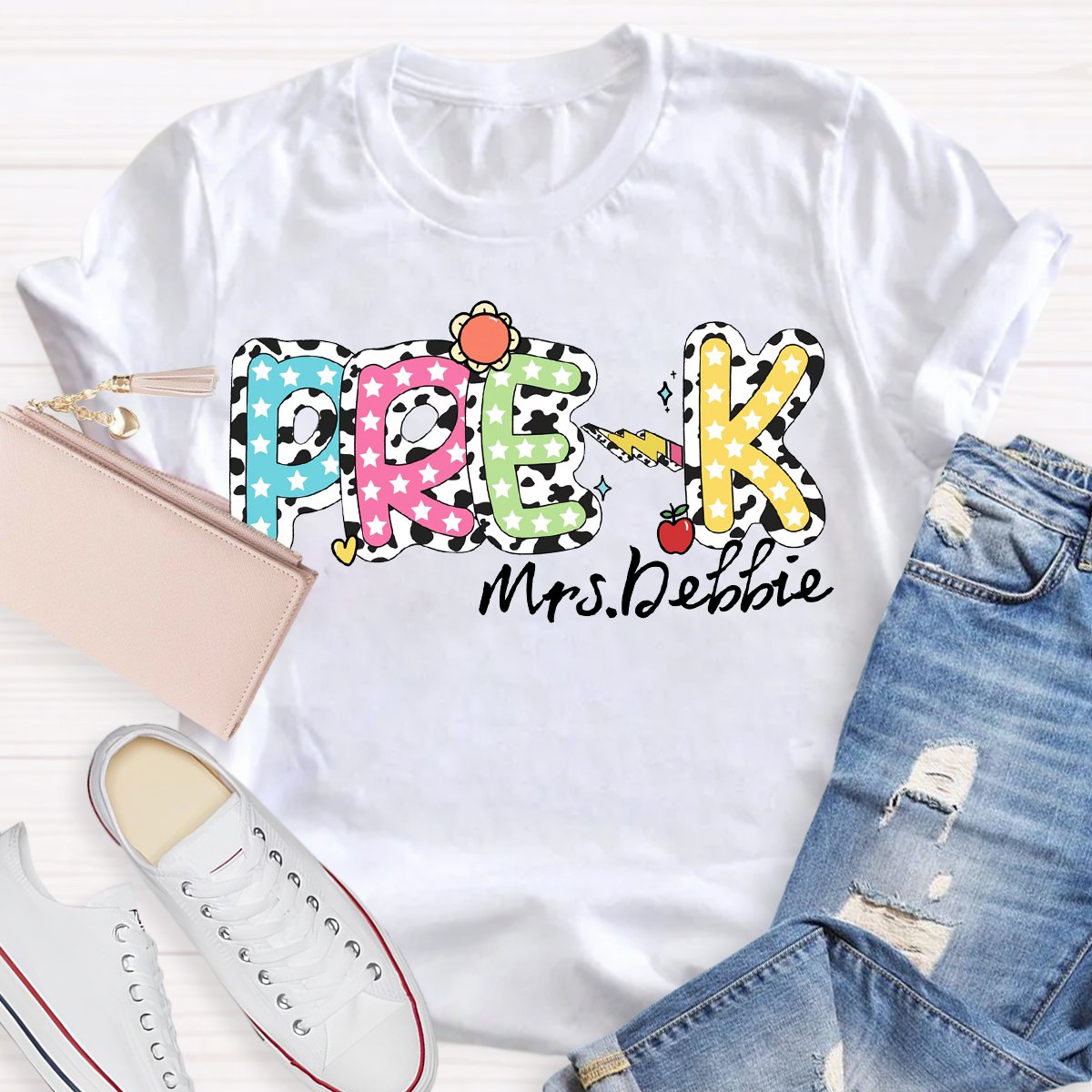 Personalized Name red Apple Pre-k TeachersT-Shirt