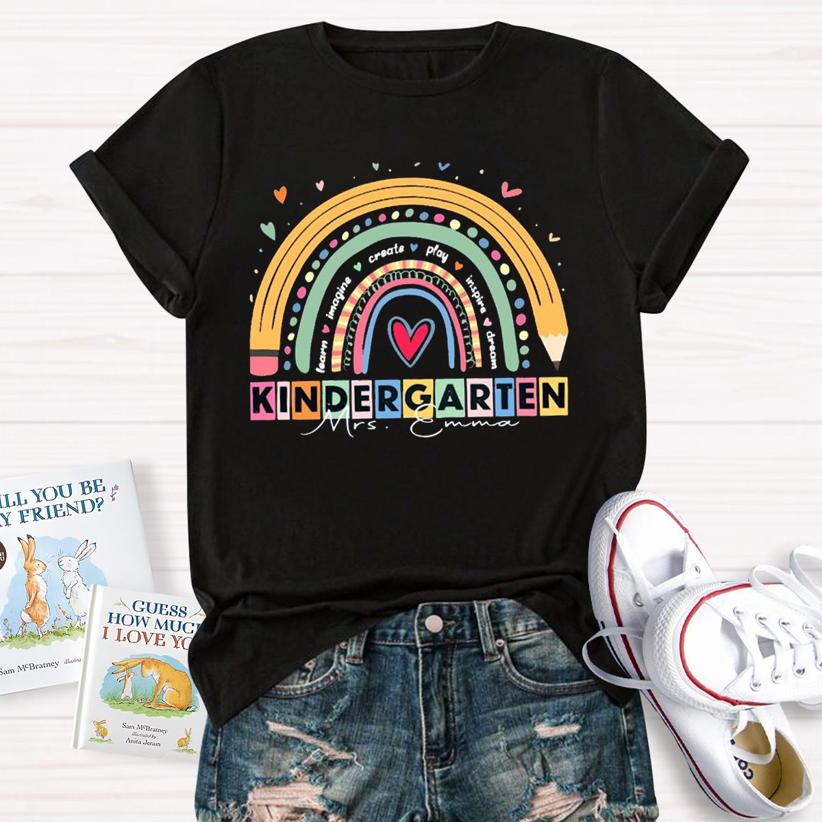 Personalized Your Grade And Name Rainbow Teacher T-shirt