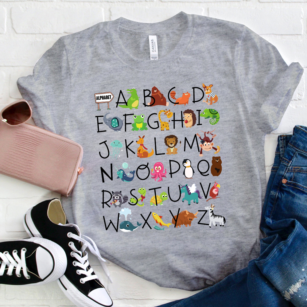 Interesting English Alphabet And Animals T-Shirt