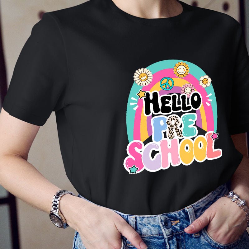 Personalized Grade Hello Rainbow Teacher T-Shirt