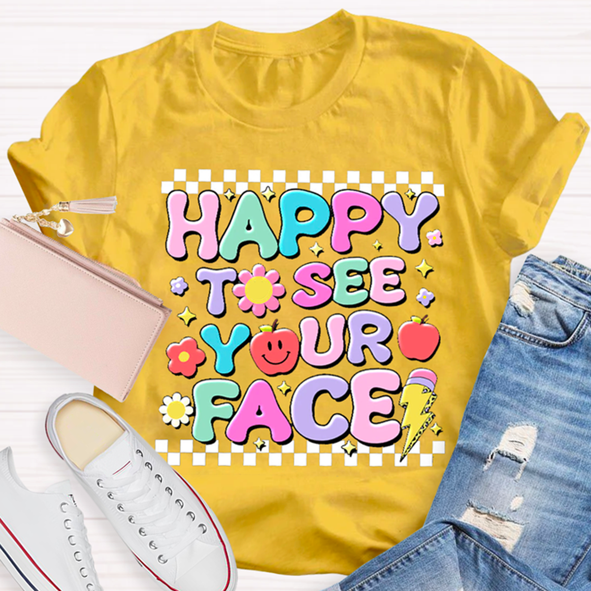 Back To School Cute Happy To See Your Face Teacher T-Shirt