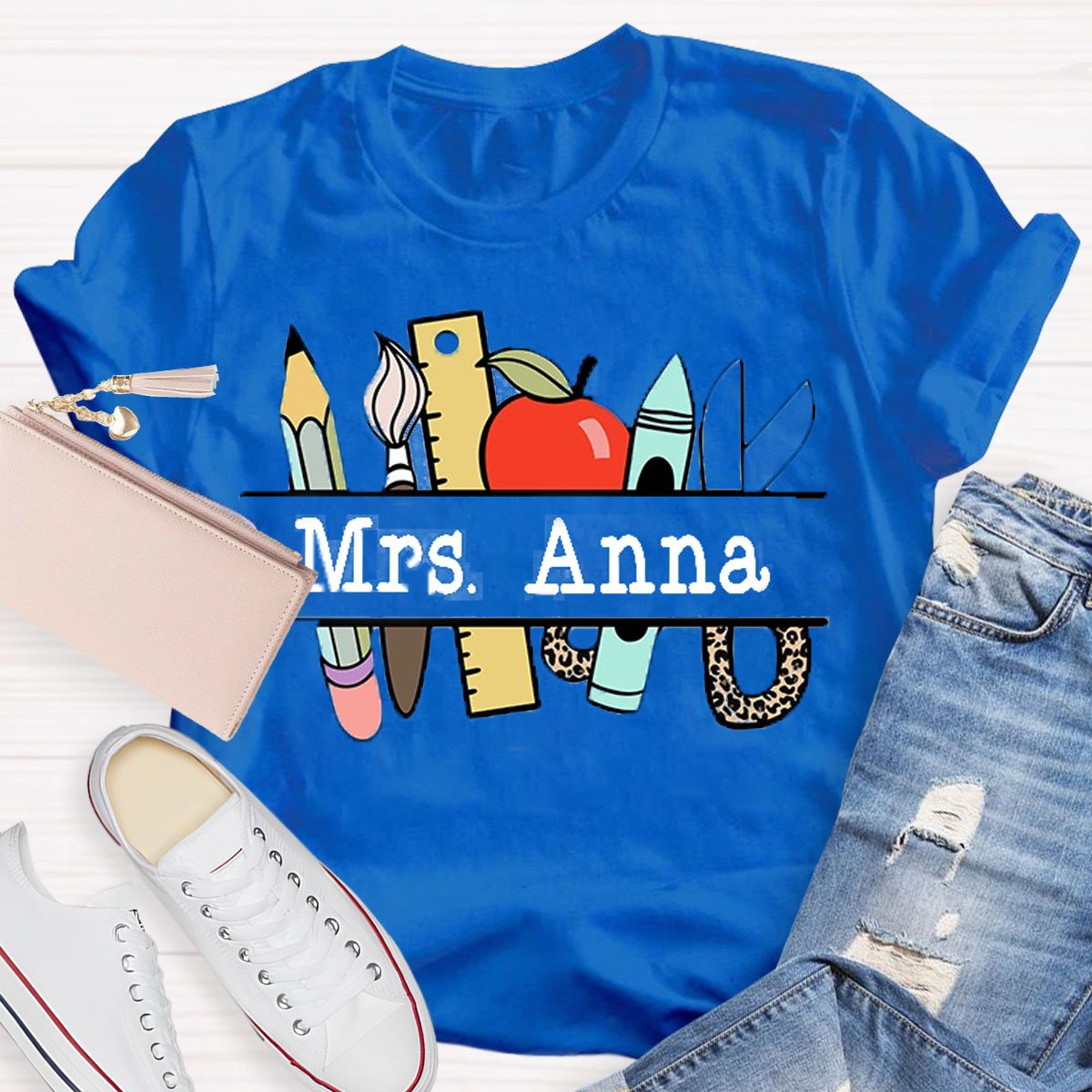 Personalized Teachers Name Text Letters Casual T-Shirt