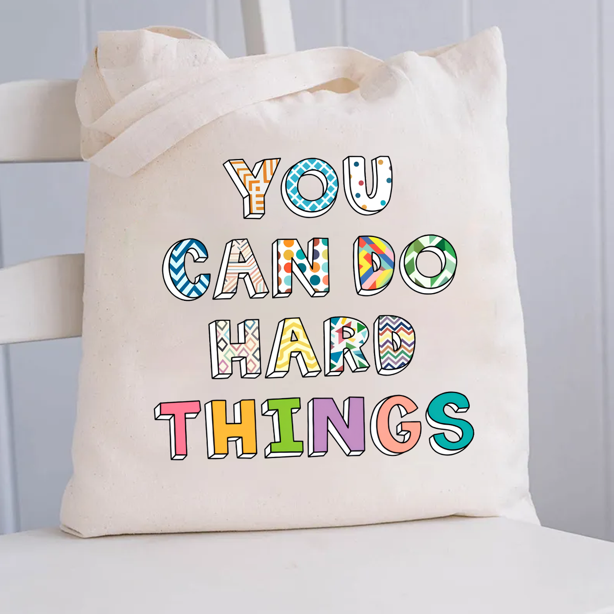 You Can Do Hard Things Colorful Printed Canvas Tote Bag