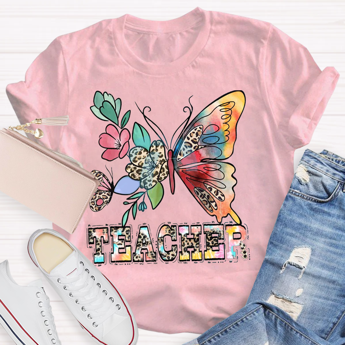 Teacher Life Flower Butterfly T-shirt