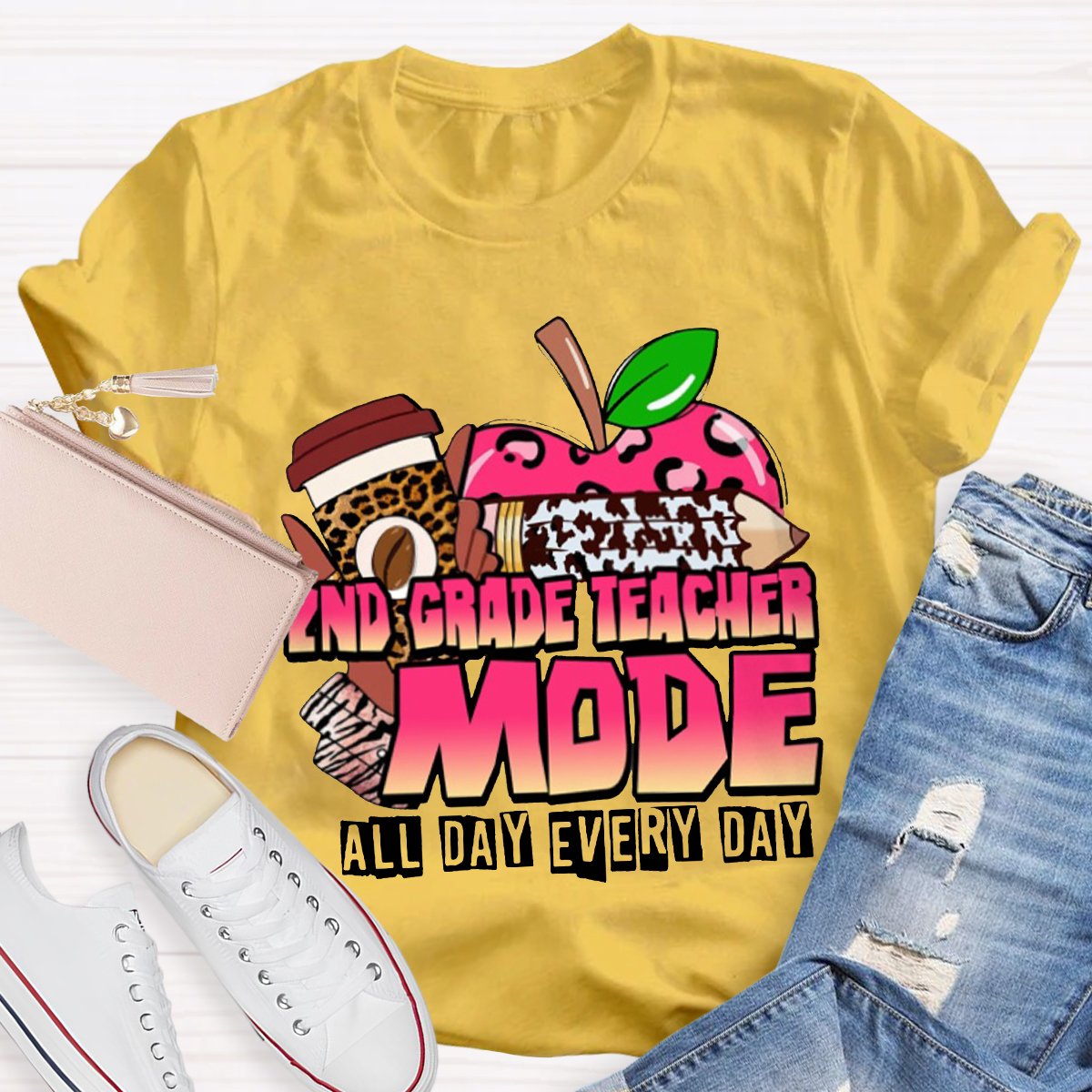 Personalized 2nd Grade Teacher Mode All Day Every Day Teacher Shirt