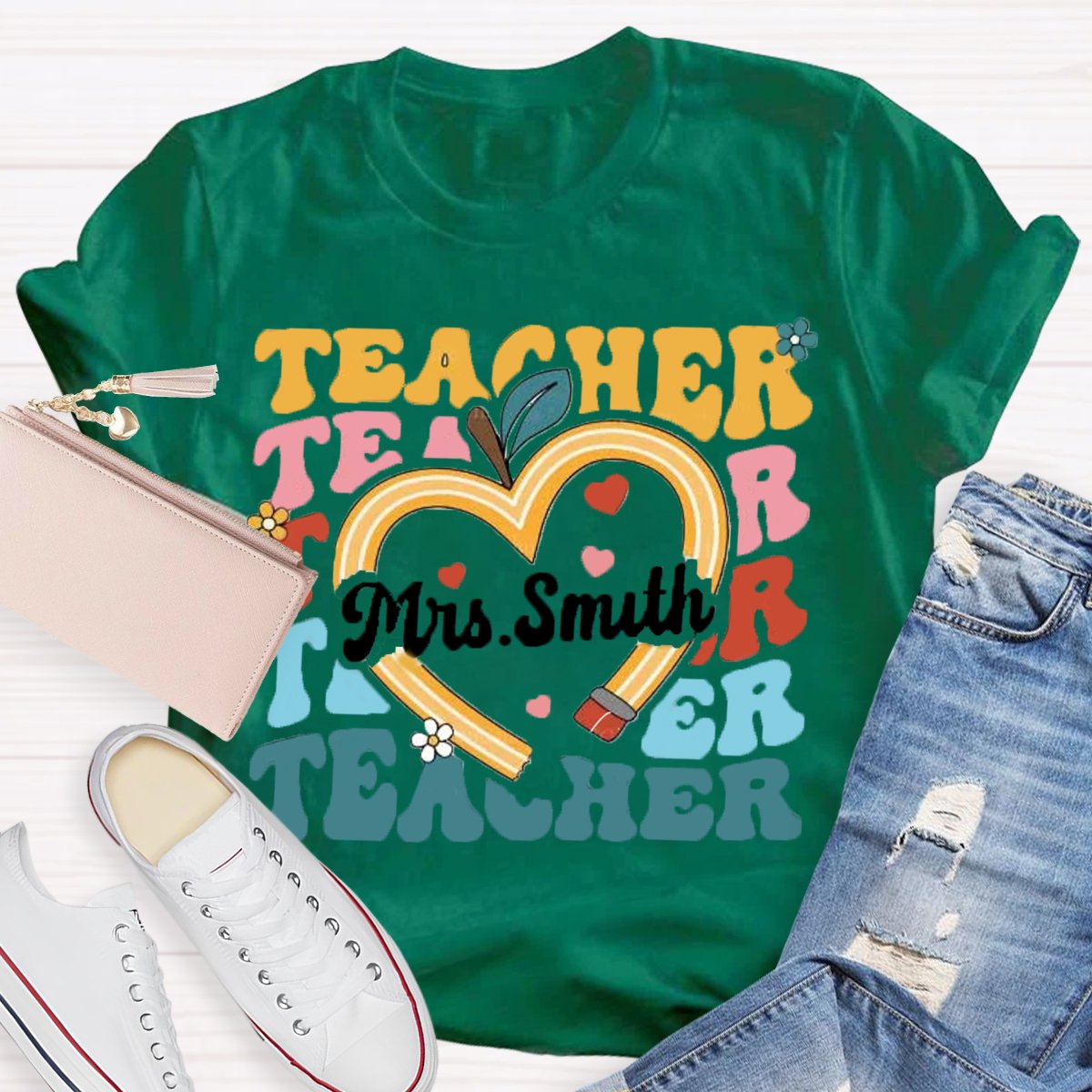 Personalized Name Pencil Apple Back To School Shirt